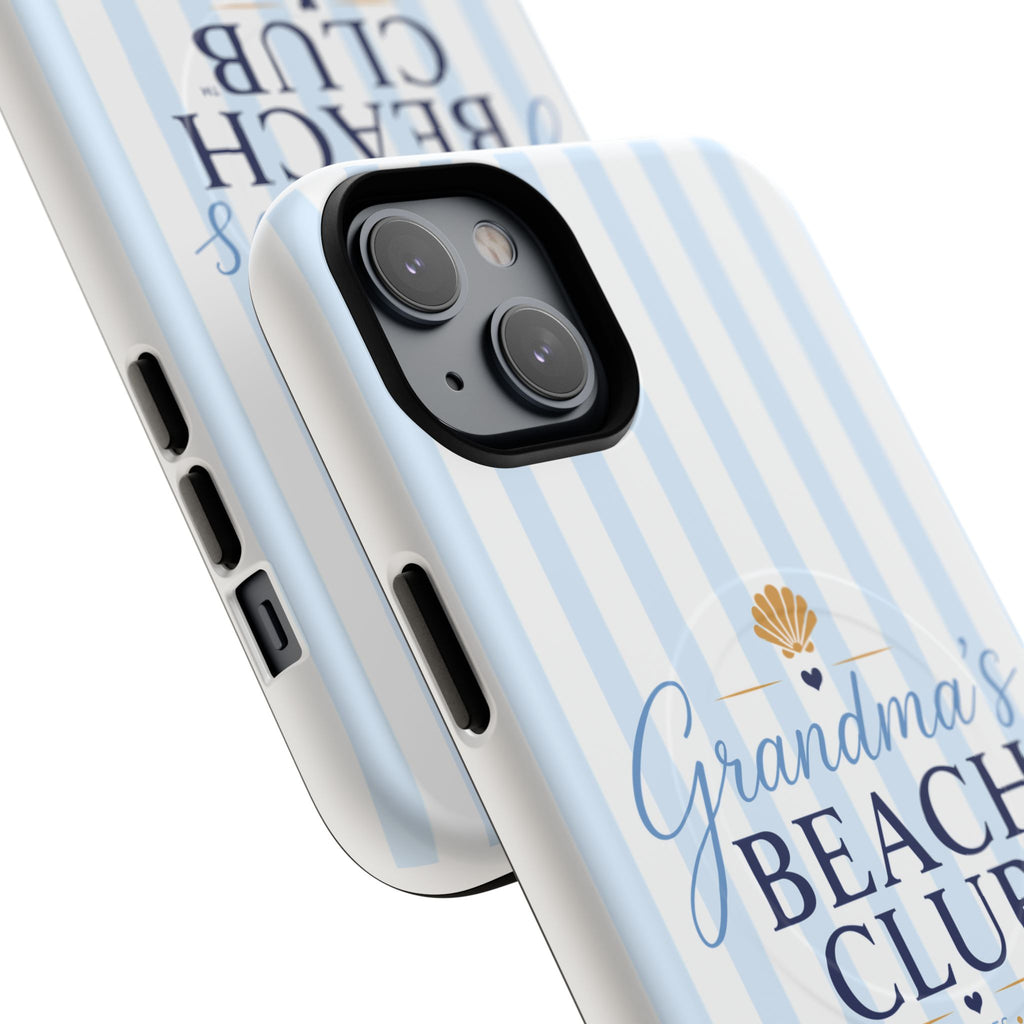 Grandma's Beach Club Tough Magnetic Phone Case — Coastal Striped Protective Cover