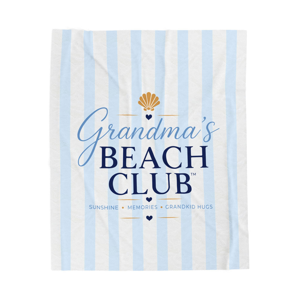 Grandma's Beach Club Blanket | Striped Velveteen Coastal Shell Design