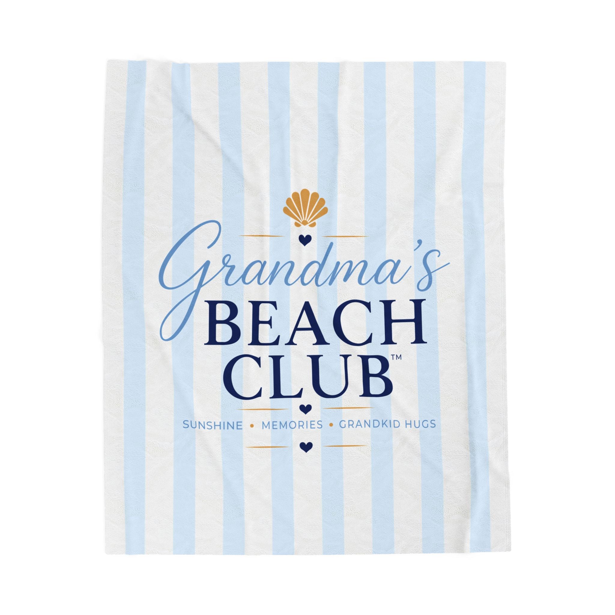 Grandma's Beach Club Blanket | Striped Velveteen Coastal Shell Design