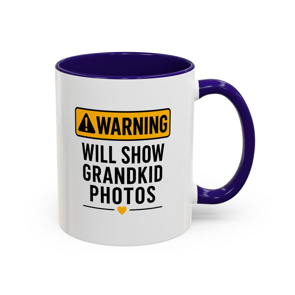 Warning Will Show Grandkid Photos Mug — Funny Grandma/Grandpa Coffee Cup (11oz, 15oz)
