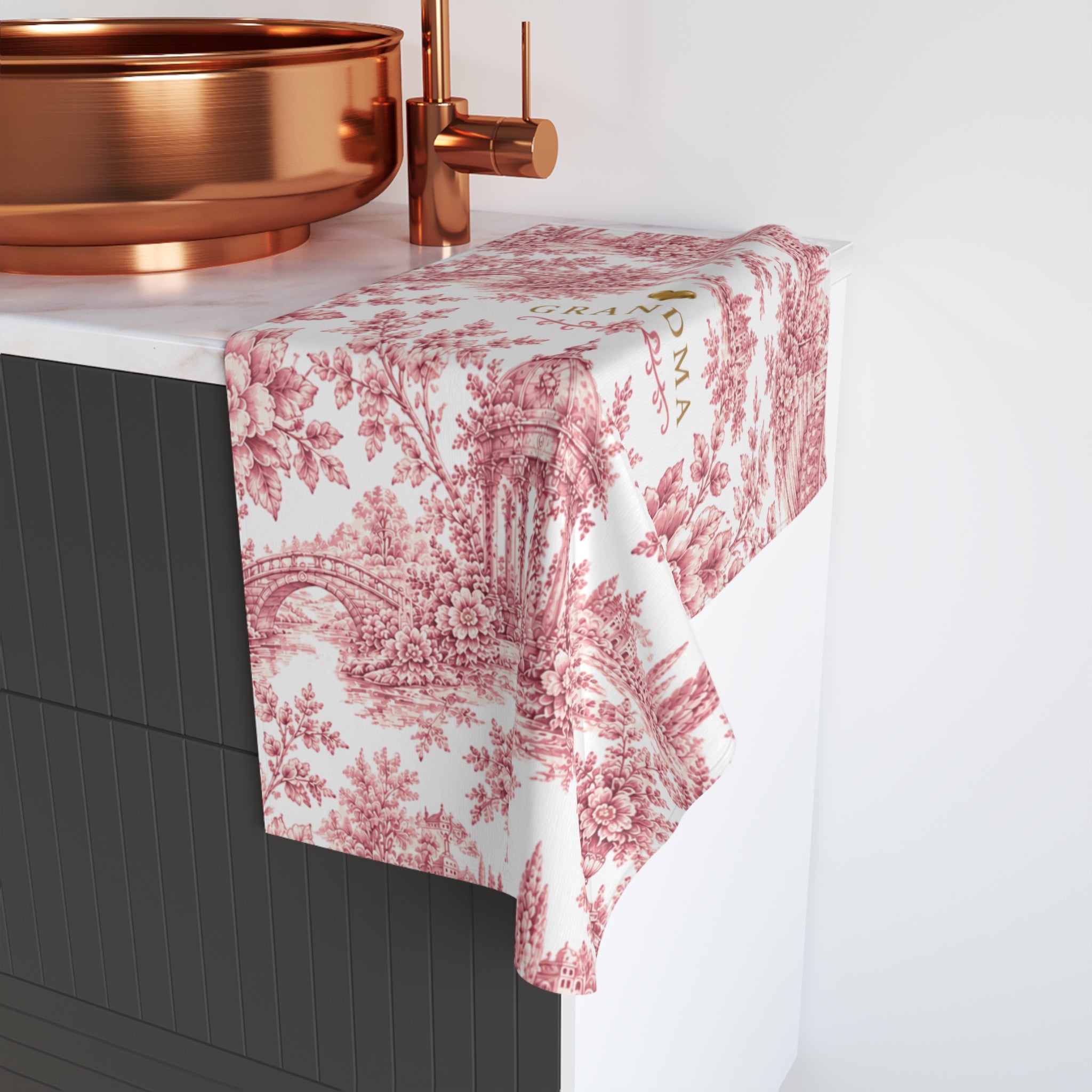 Grandma Toile Hand Towel – Vintage Floral 'Grandma' Decorative Kitchen Towel