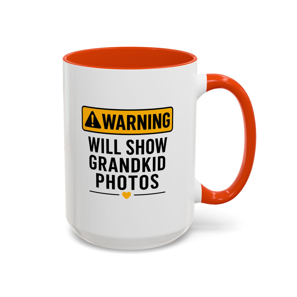 Warning Will Show Grandkid Photos Mug — Funny Grandma/Grandpa Coffee Cup (11oz, 15oz)