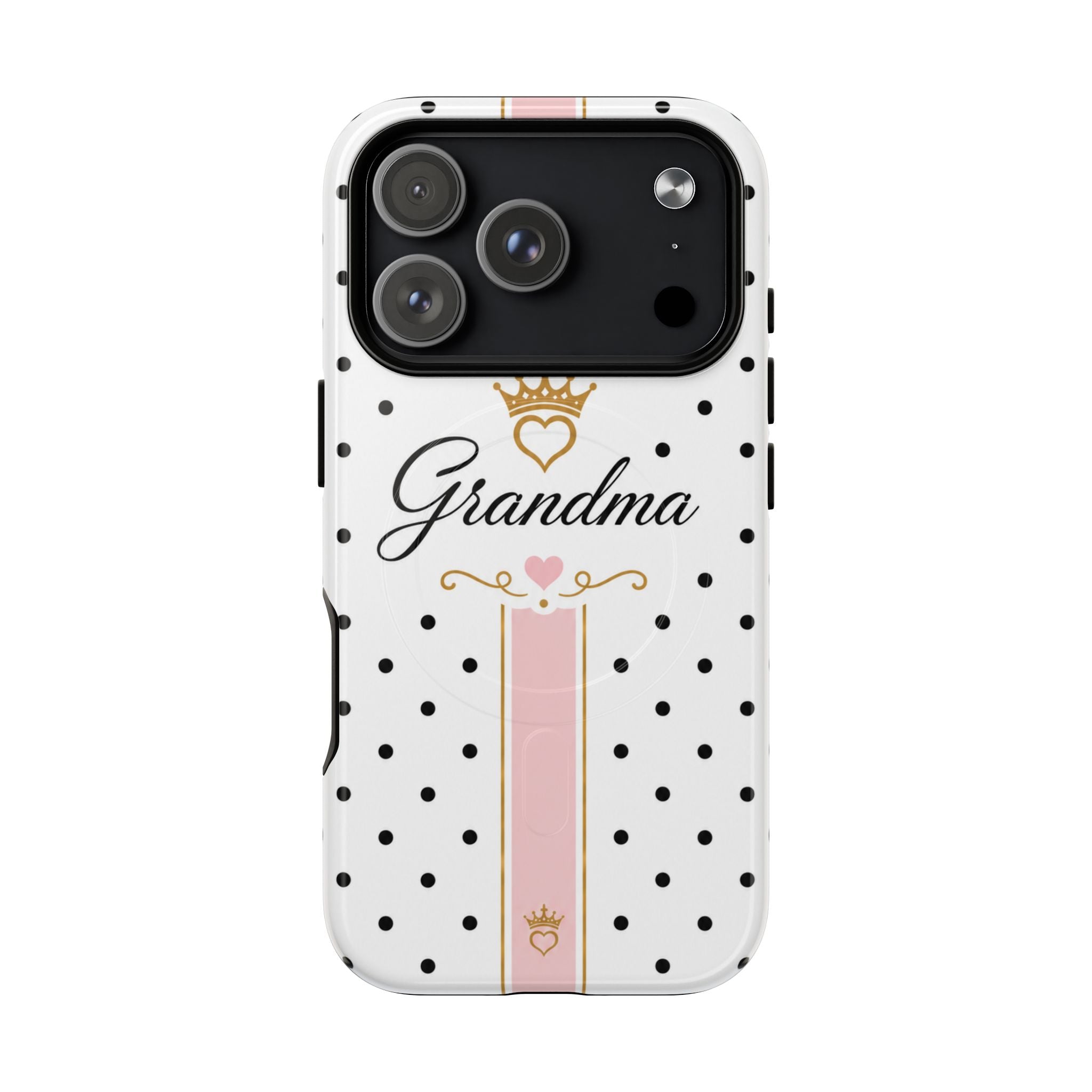 Grandma Polka Dot Tough Magnetic Phone Case — Pink Crown Floral Accent