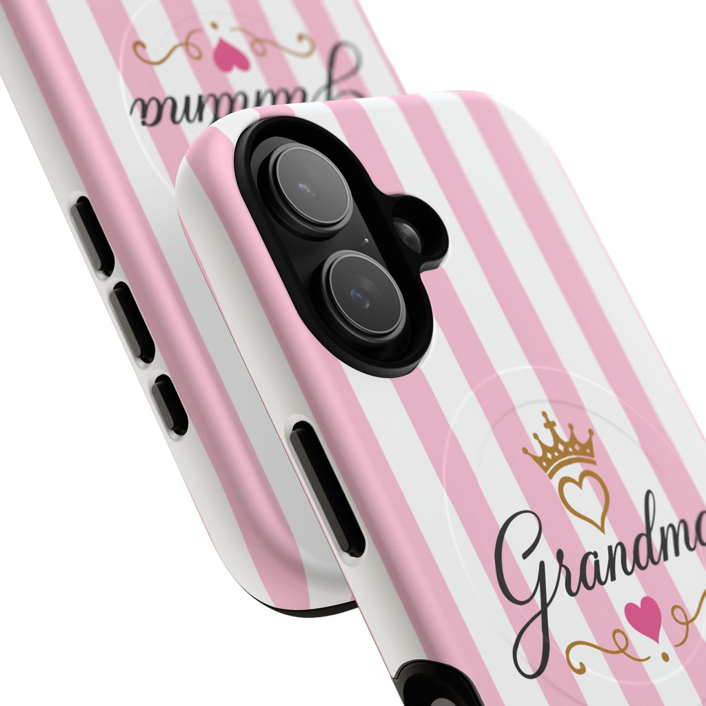 Grandma Crown Phone Case — Tough Magnetic Protective Case, Pink Stripe