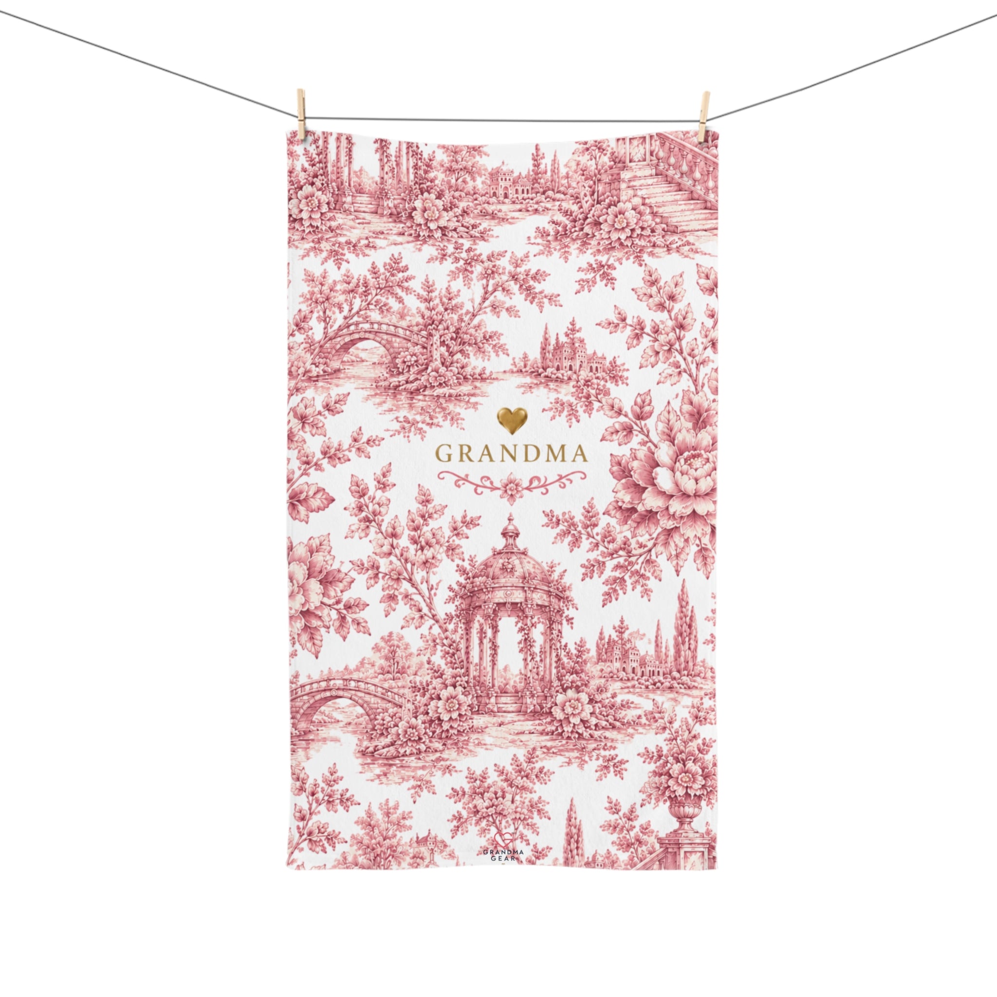 Grandma Toile Hand Towel – Vintage Floral 'Grandma' Decorative Kitchen Towel