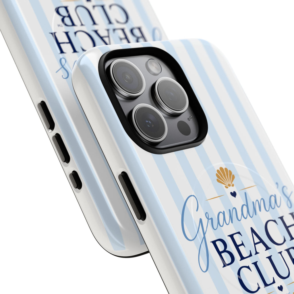 Grandma's Beach Club Tough Magnetic Phone Case — Coastal Striped Protective Cover