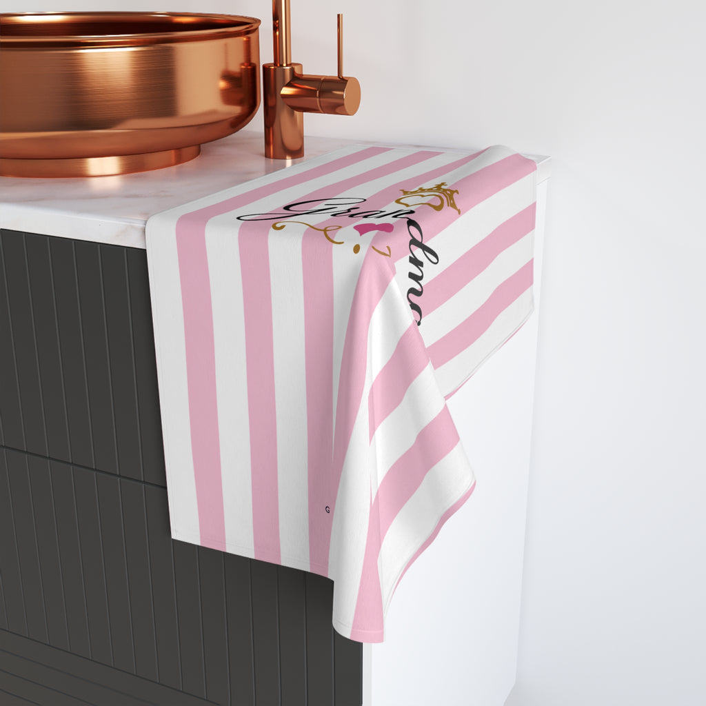 Grandma Crowned Pink Stripe Hand Towel — Decorative Gift for Grandma