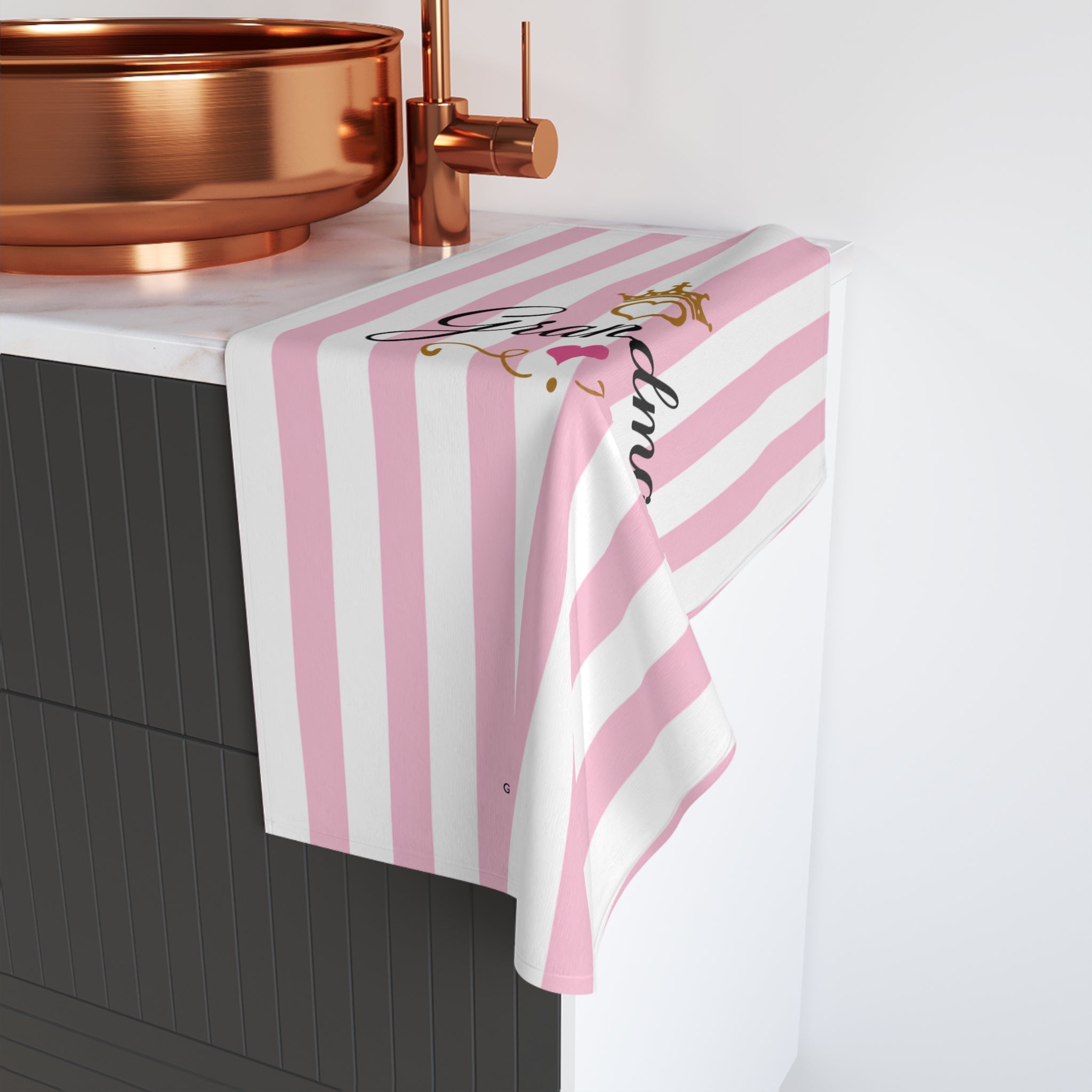 Grandma Crowned Pink Stripe Hand Towel — Decorative Gift for Grandma