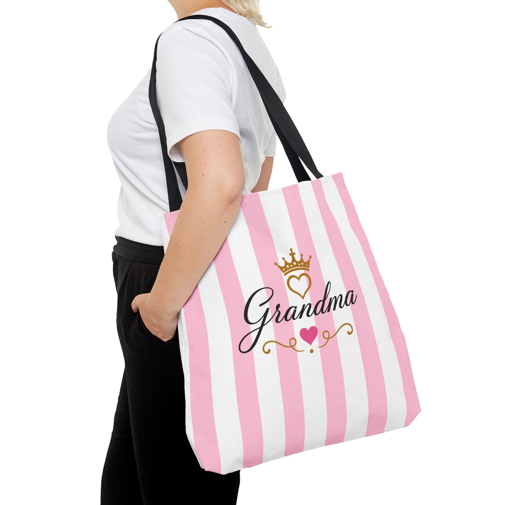 Grandma Crown Tote Bag — Pink Striped "Grandma" Gift Tote