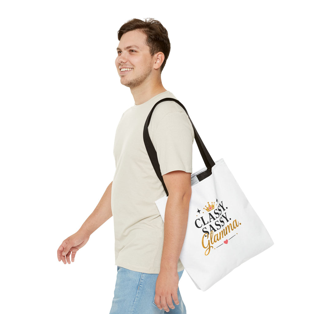 Classy Sassy Glamma Tote Bag – Funny Grandma Gift with Crown Graphic