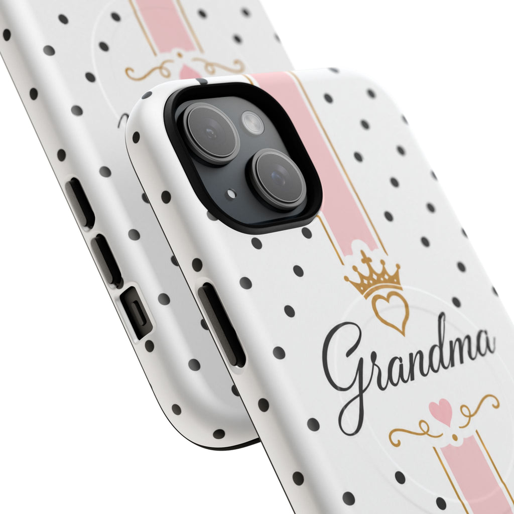 Grandma Polka Dot Tough Magnetic Phone Case — Pink Crown Floral Accent