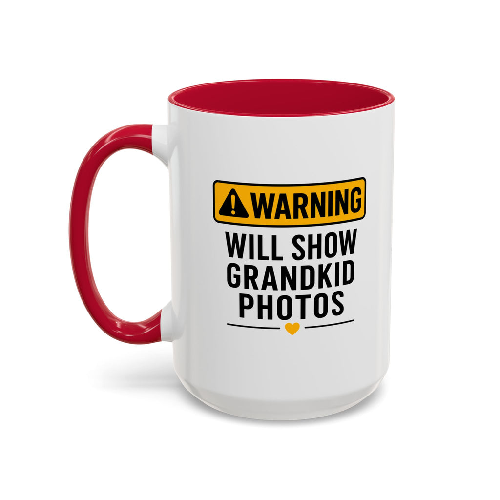Warning Will Show Grandkid Photos Mug — Funny Grandma/Grandpa Coffee Cup (11oz, 15oz)