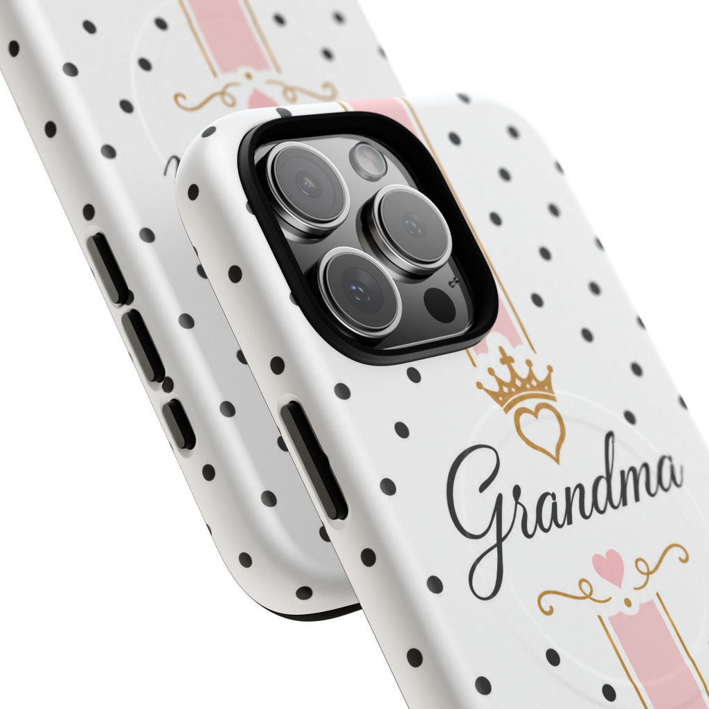 Grandma Polka Dot Tough Magnetic Phone Case — Pink Crown Floral Accent
