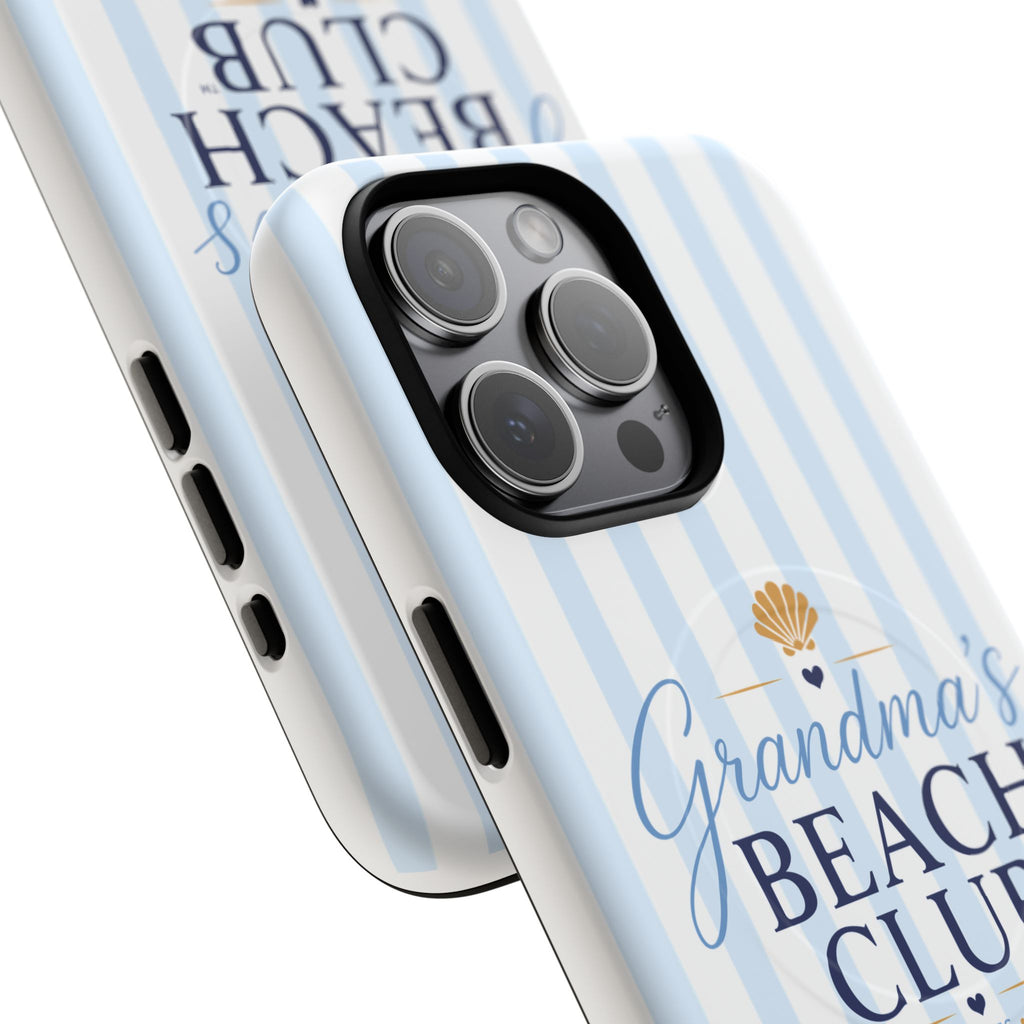 Grandma's Beach Club Tough Magnetic Phone Case — Coastal Striped Protective Cover