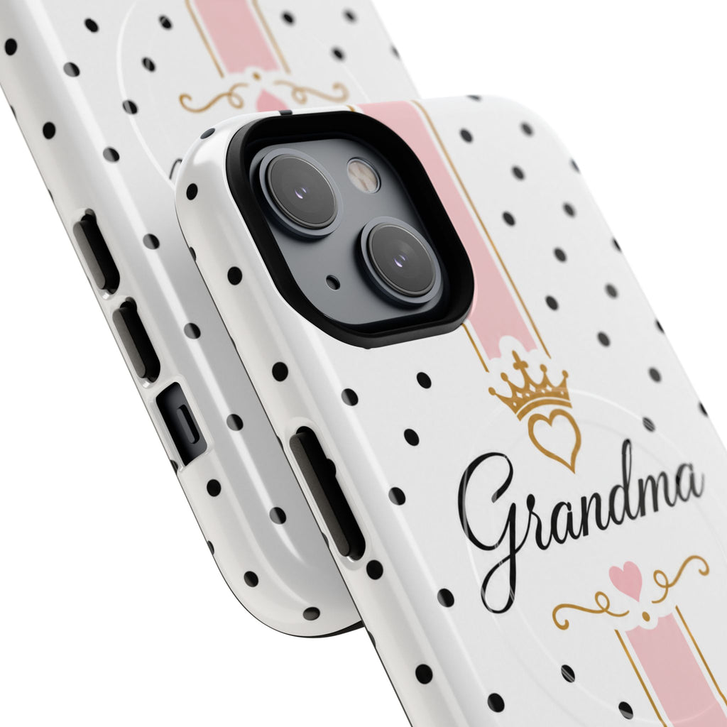Grandma Polka Dot Tough Magnetic Phone Case — Pink Crown Floral Accent