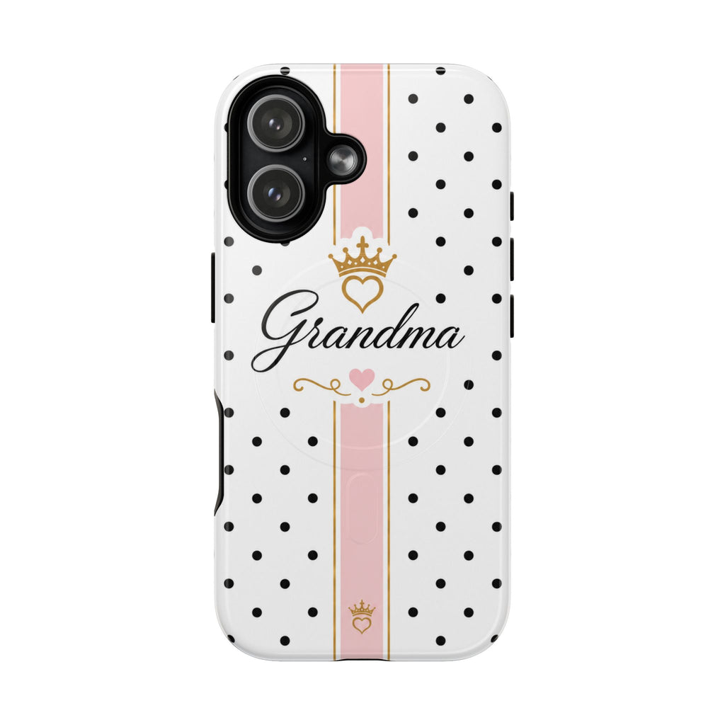 Grandma Polka Dot Tough Magnetic Phone Case — Pink Crown Floral Accent