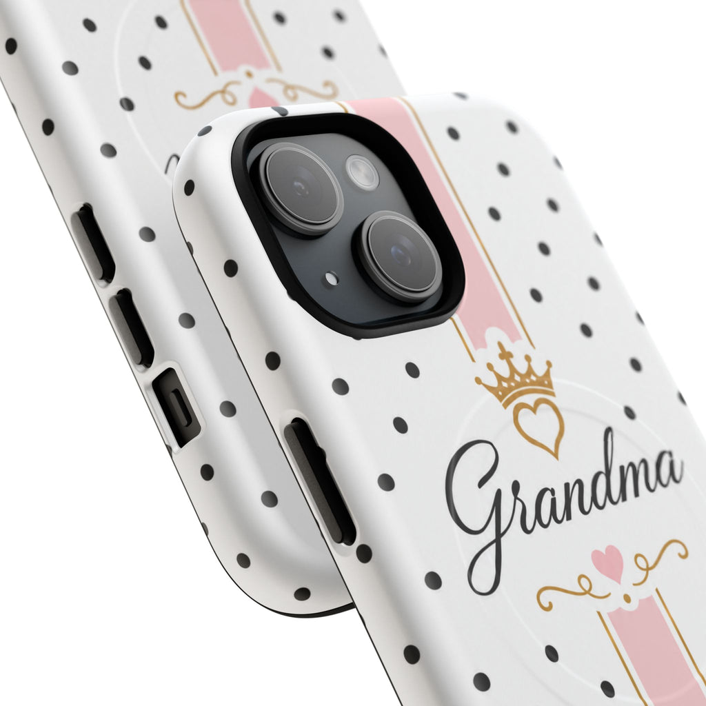 Grandma Polka Dot Tough Magnetic Phone Case — Pink Crown Floral Accent
