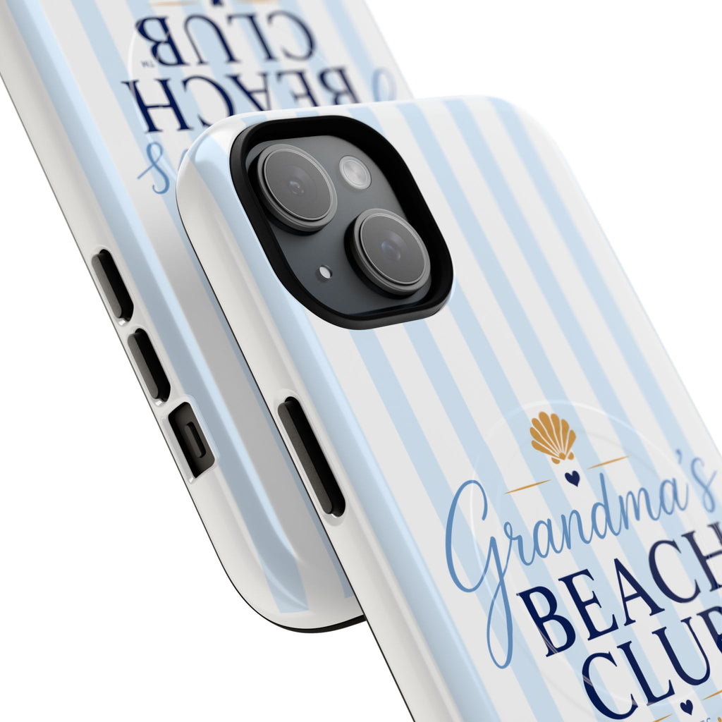 Grandma's Beach Club Tough Magnetic Phone Case — Coastal Striped Protective Cover