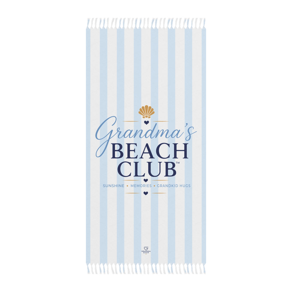 Grandma's Beach Club Beach Towel | Striped Boho Shell Design