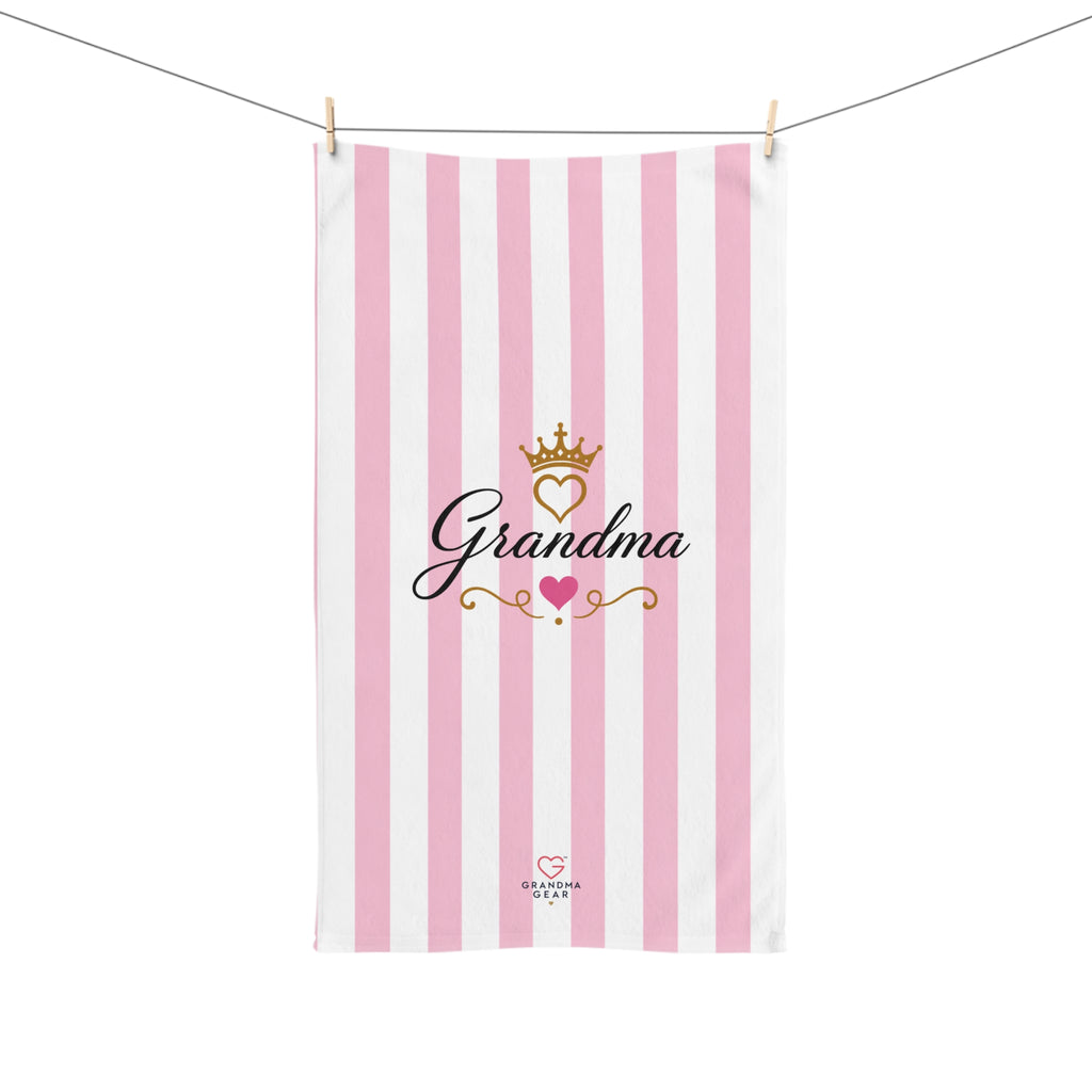 Grandma Crowned Pink Stripe Hand Towel — Decorative Gift for Grandma