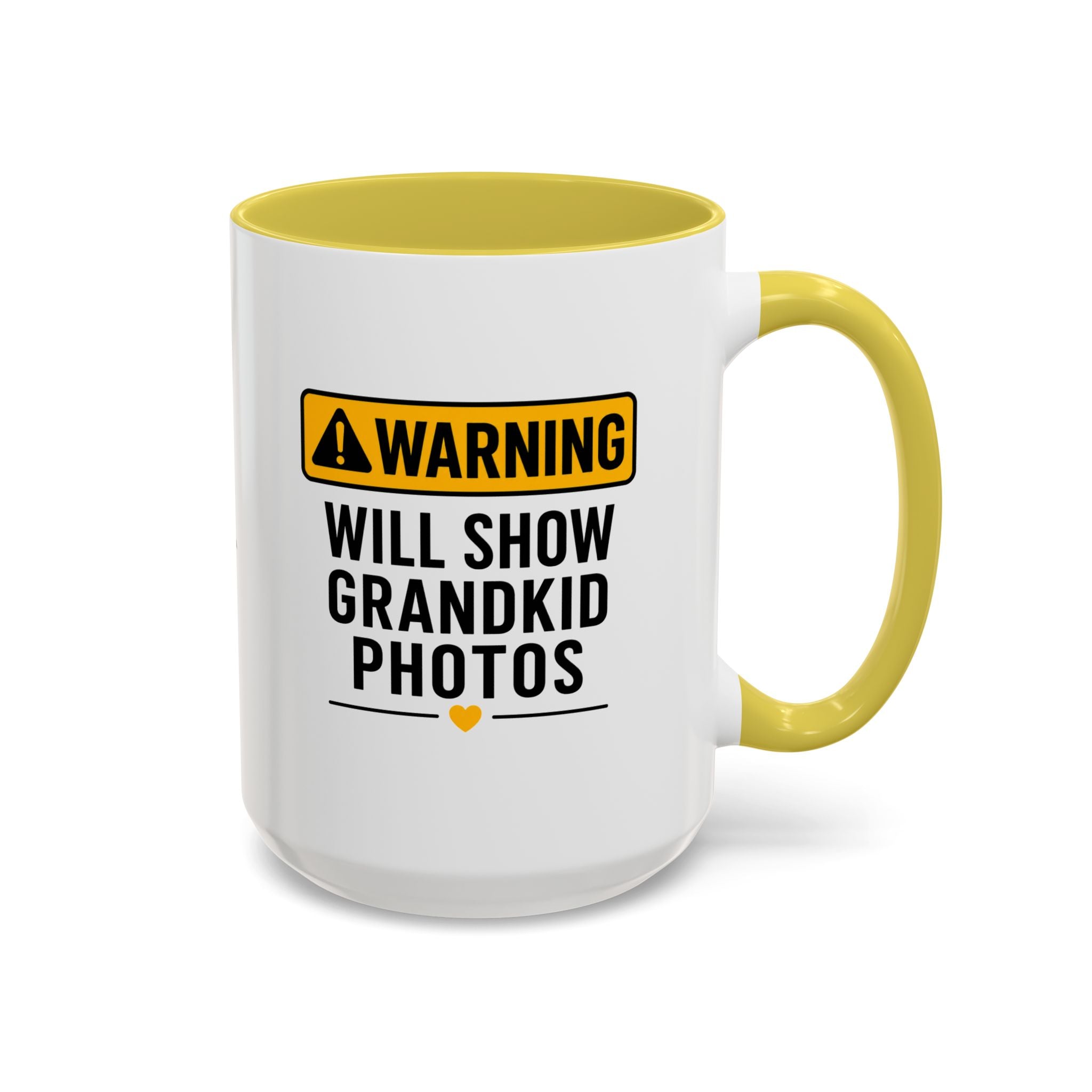 Warning Will Show Grandkid Photos Mug — Funny Grandma/Grandpa Coffee Cup (11oz, 15oz)