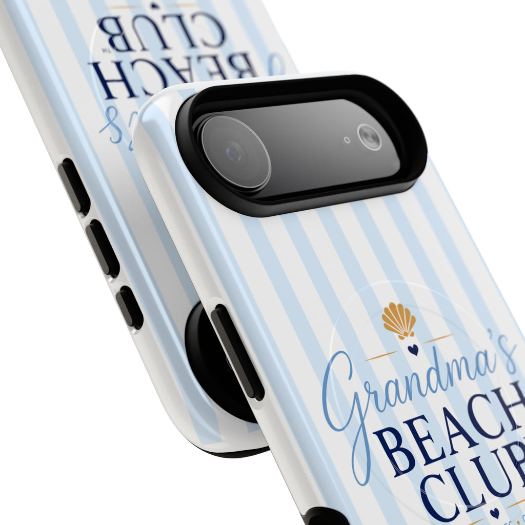Grandma's Beach Club Tough Magnetic Phone Case — Coastal Striped Protective Cover