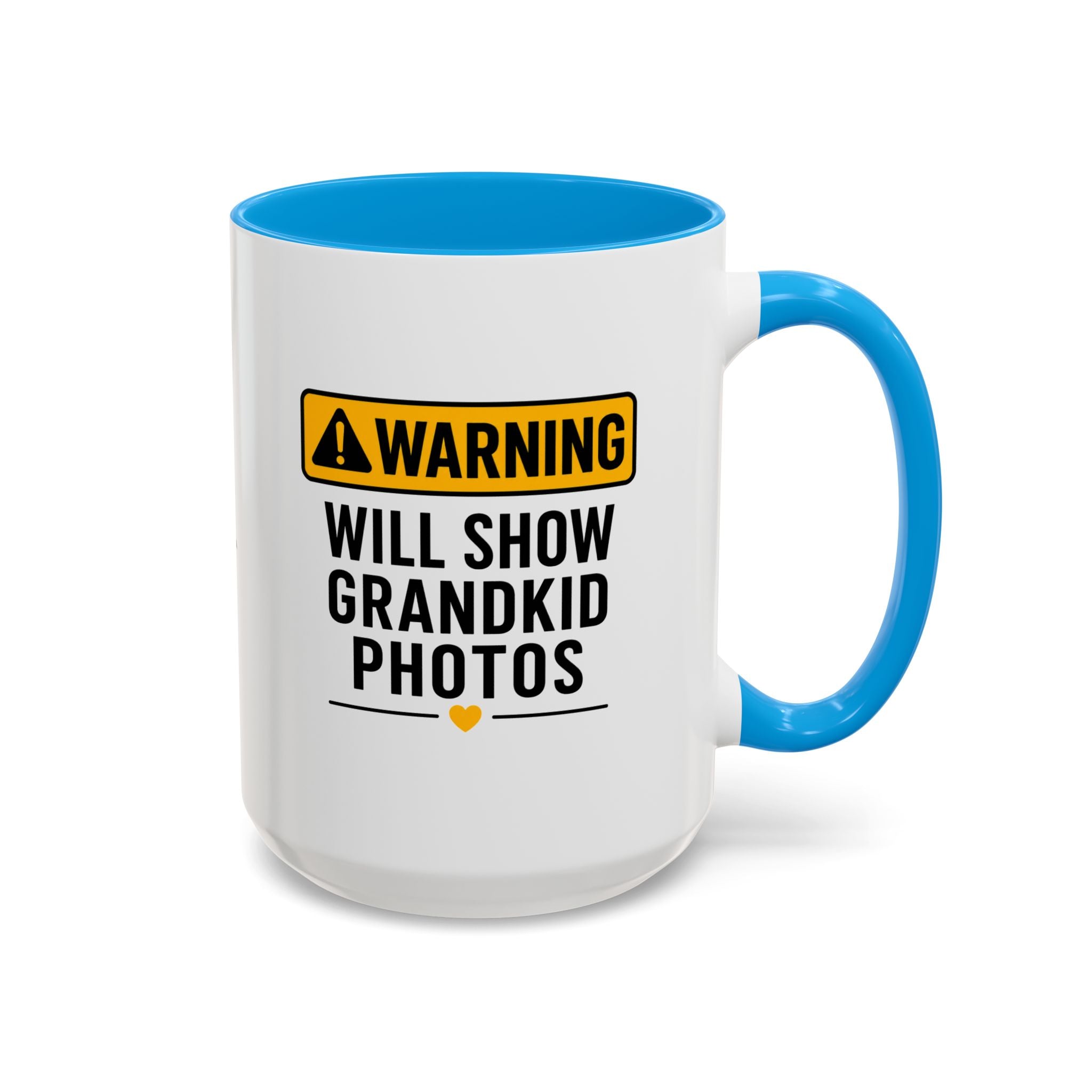 Warning Will Show Grandkid Photos Mug — Funny Grandma/Grandpa Coffee Cup (11oz, 15oz)
