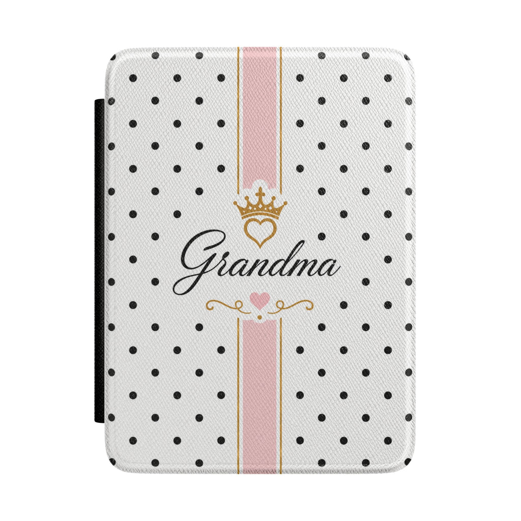 Grandma Kindle Case — Polka Dot Pink Crown E-Reader Cover