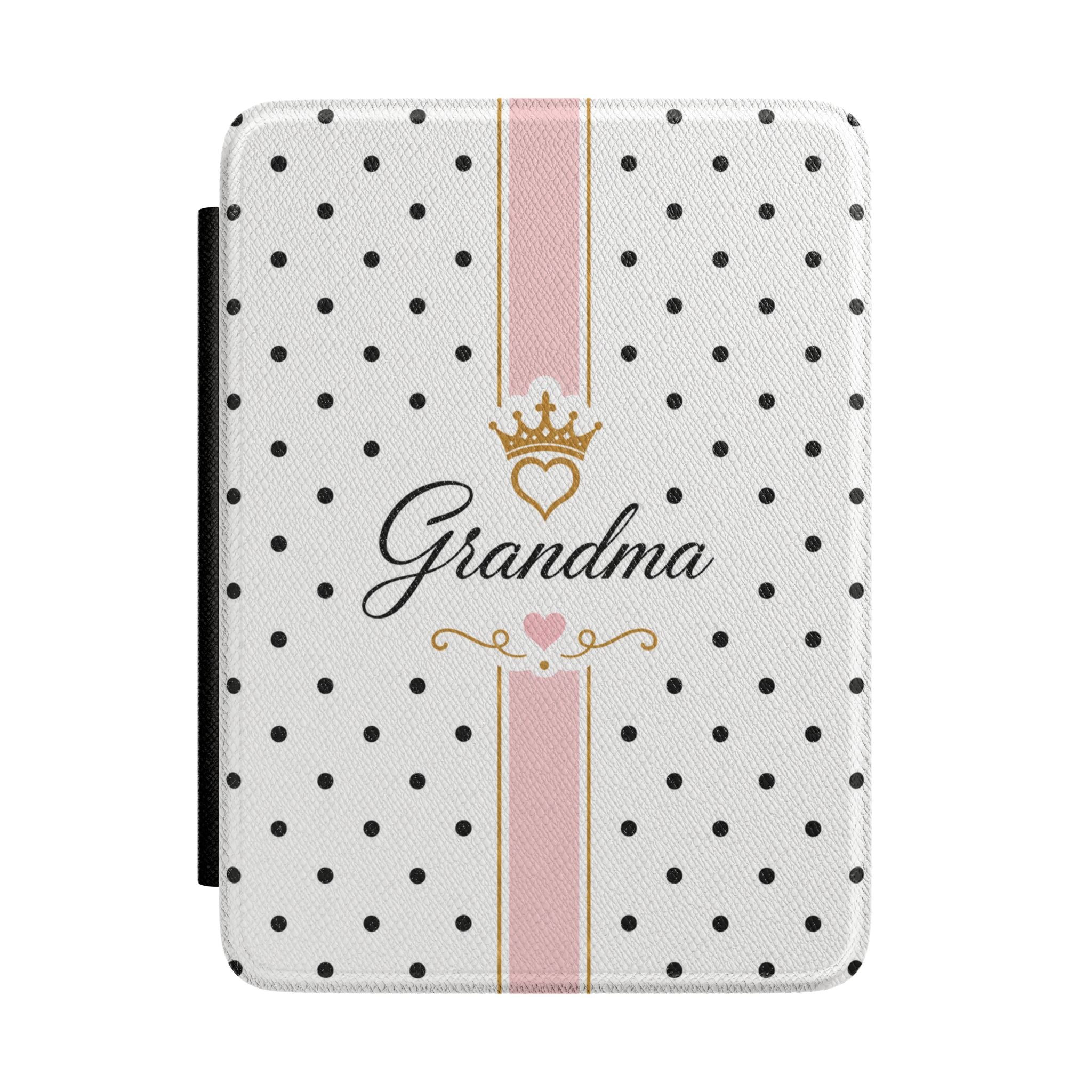 Grandma Kindle Case — Polka Dot Pink Crown E-Reader Cover