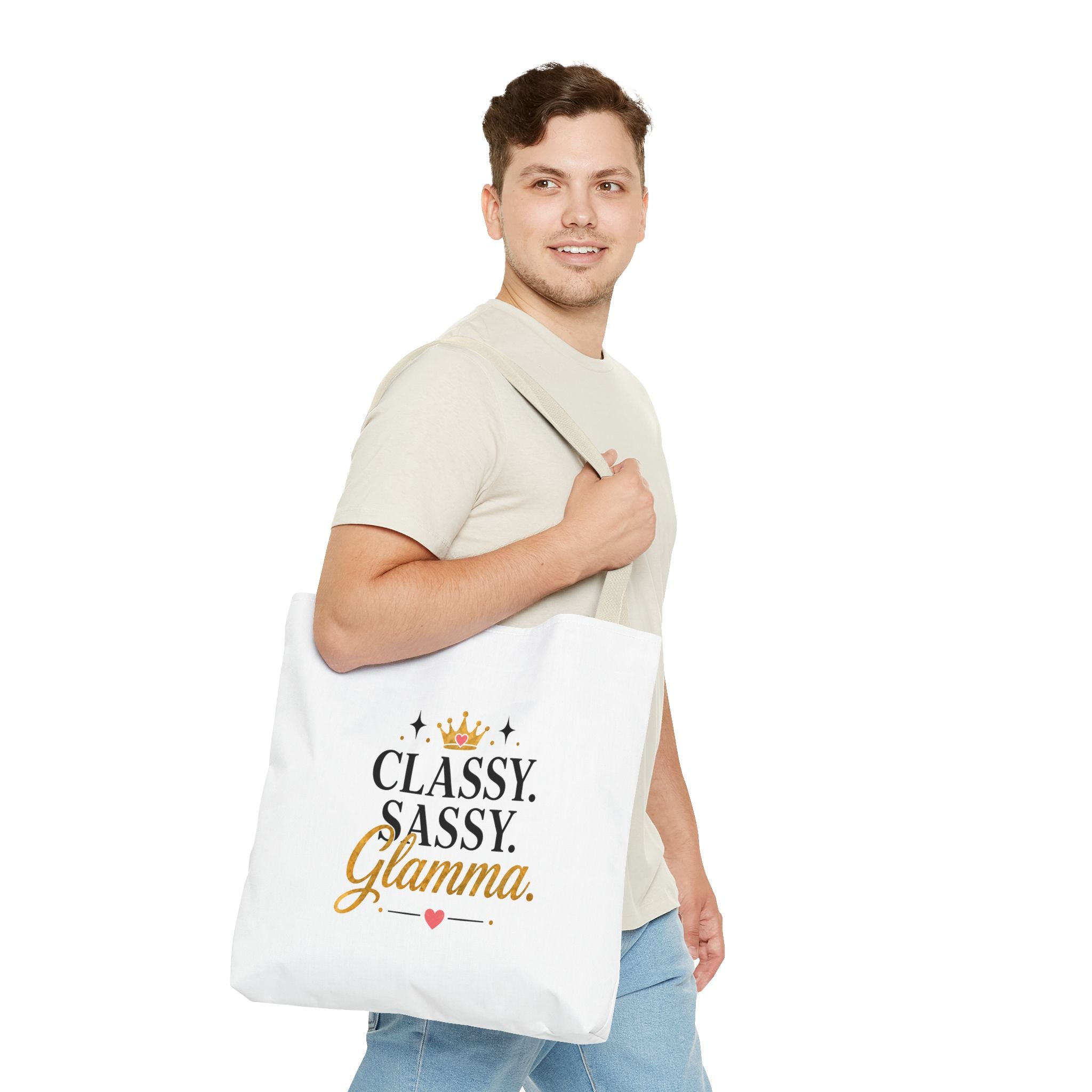 Classy Sassy Glamma Tote Bag – Funny Grandma Gift with Crown Graphic