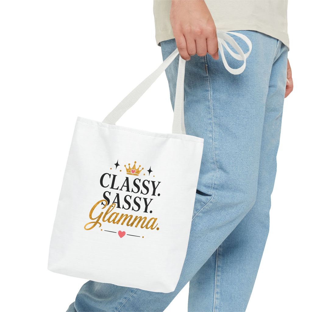 Classy Sassy Glamma Tote Bag – Funny Grandma Gift with Crown Graphic